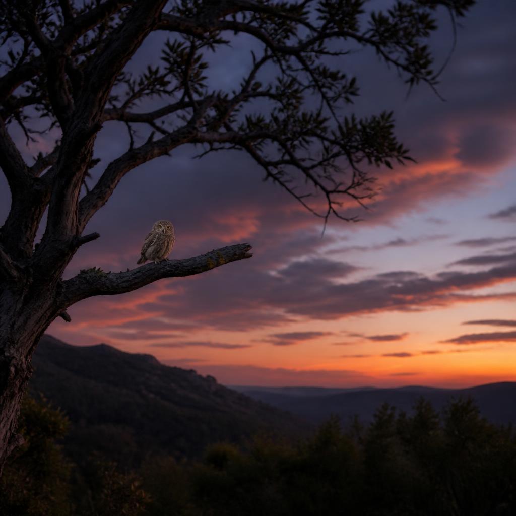 Hibou petit duc dans la nuit ariégeoise